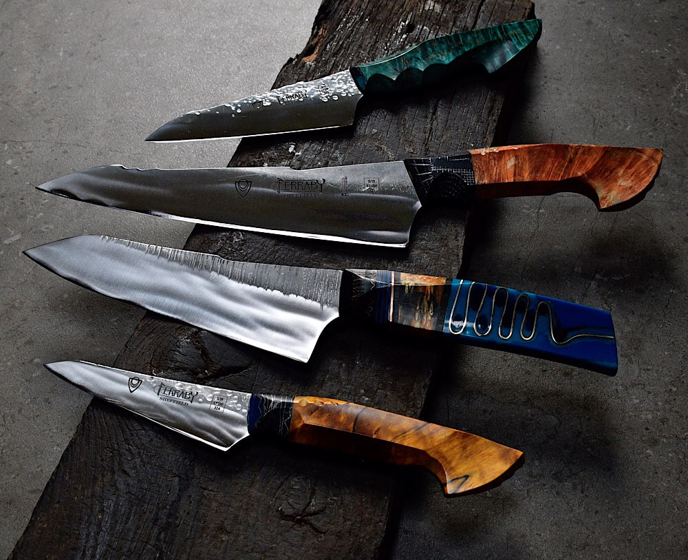 Handmade kitchen knives for sale, handmade chefs knife, santoky, parer. Handcrafted in Sheffield by master knifemaker Will Ferraby.